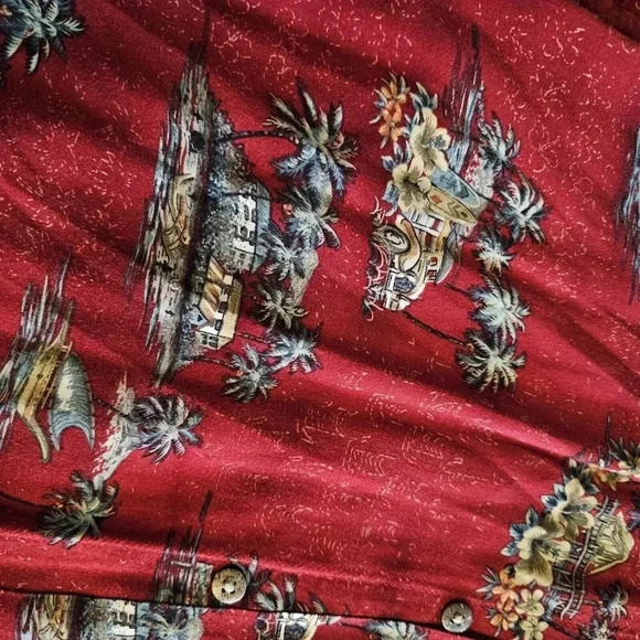 Moda Campia Men Hawaiian Shirt Med Red Button Up Short Sleeve 100% Rayon - Picture 4 of 4